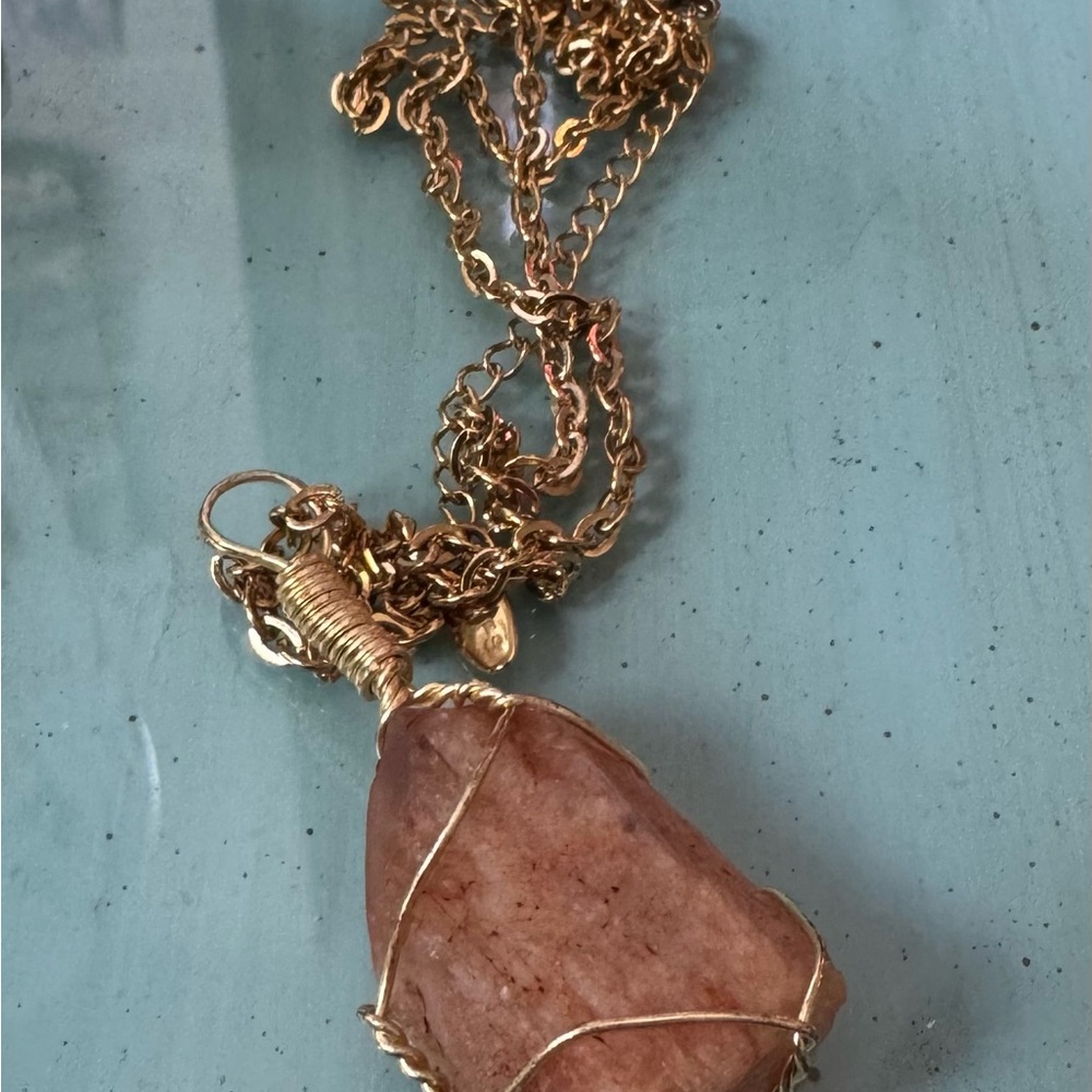 Gold Wire Wrapped CitrineStone Pendant Necklace
